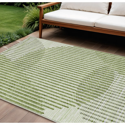 10' X 14' Green Geometric Washable Indoor Outdoor Area Rug