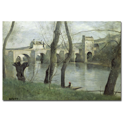" Wrapped Canvas Wall Art - Jean Baptiste Corot 'The Bridge Mantes' Wall Art For Living Room, Bedroom, Or Office Décor - 16x24 " by Jean Baptiste Corot
