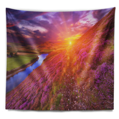 Tapisserie en polyester coloré en écossais avec accessoires suspendus inclus Landscape