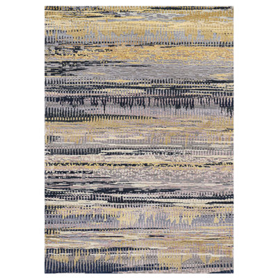 Hand Knotted Abstract Area Rug in Silver/Sand/Navy