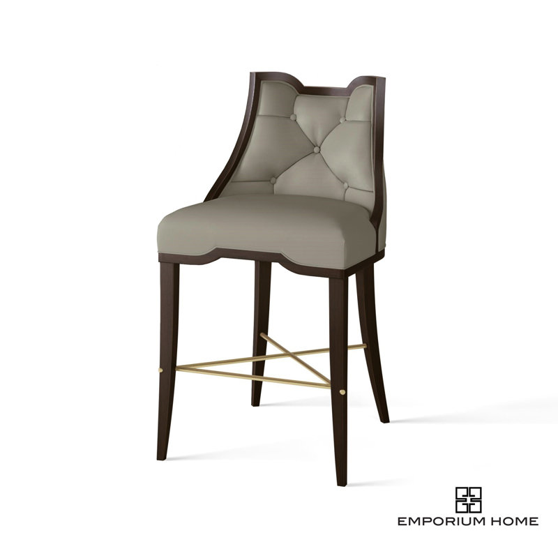 Logan Counter Stool-Antique White-Chesterfield Gray Leather, Walnut/Gray, Counter Stool (26" Seat Height)