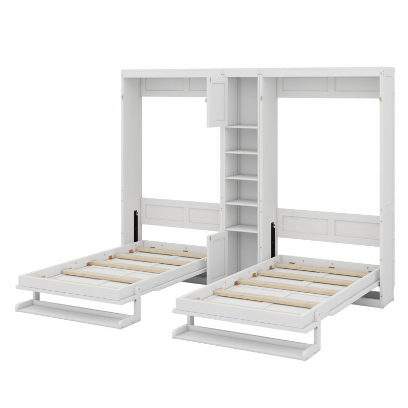 Lits escamotables à double paroi avec armoires et tablettes, Blanc