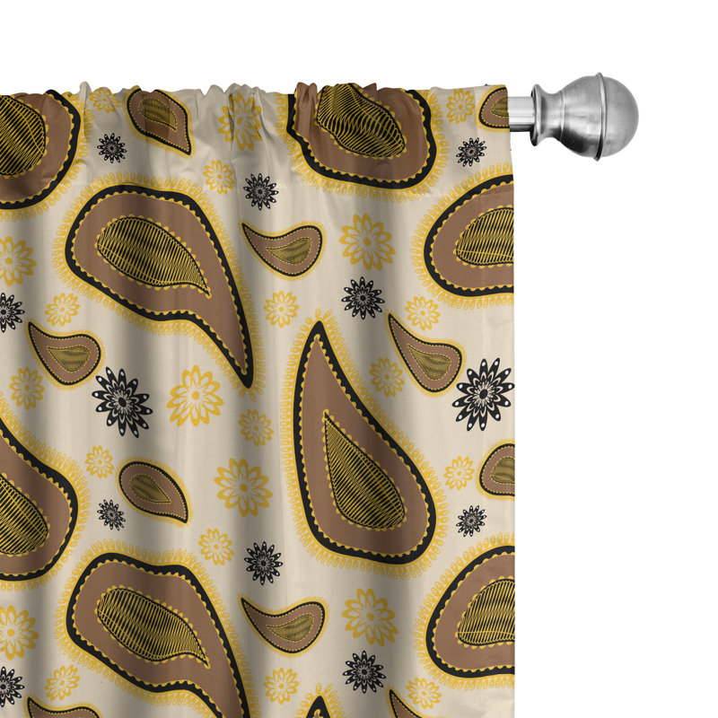 Rideaux 4 panneaux Bungalow Rose Paisley, motif rétro oriental, beige caramel, L 56 po x L 84 po