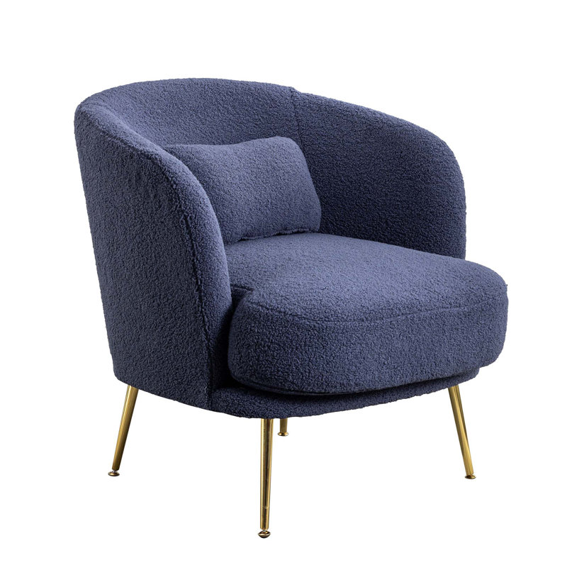 Upholstered Barrel Chair, Navy Boucle