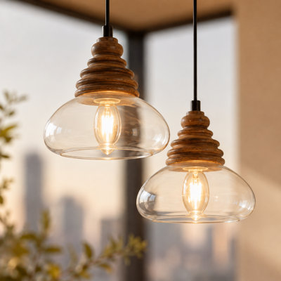 Luminaire suspendu pour îlot de cuisine 1 lumière à intensité variable avec globe en verre transparent pour coin déjeuner 1 lumière (lot de 2)