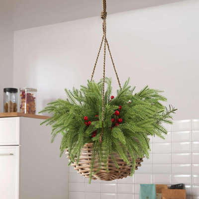 8 Pcs Artificial Norfolk Pine Branches, Real Touch Norfolk Pine Stems With Berry, Faux Plants Stem Greenery Pine Picks For Vase Wreath Garland DIY Crafts Home Christmas Decoration
