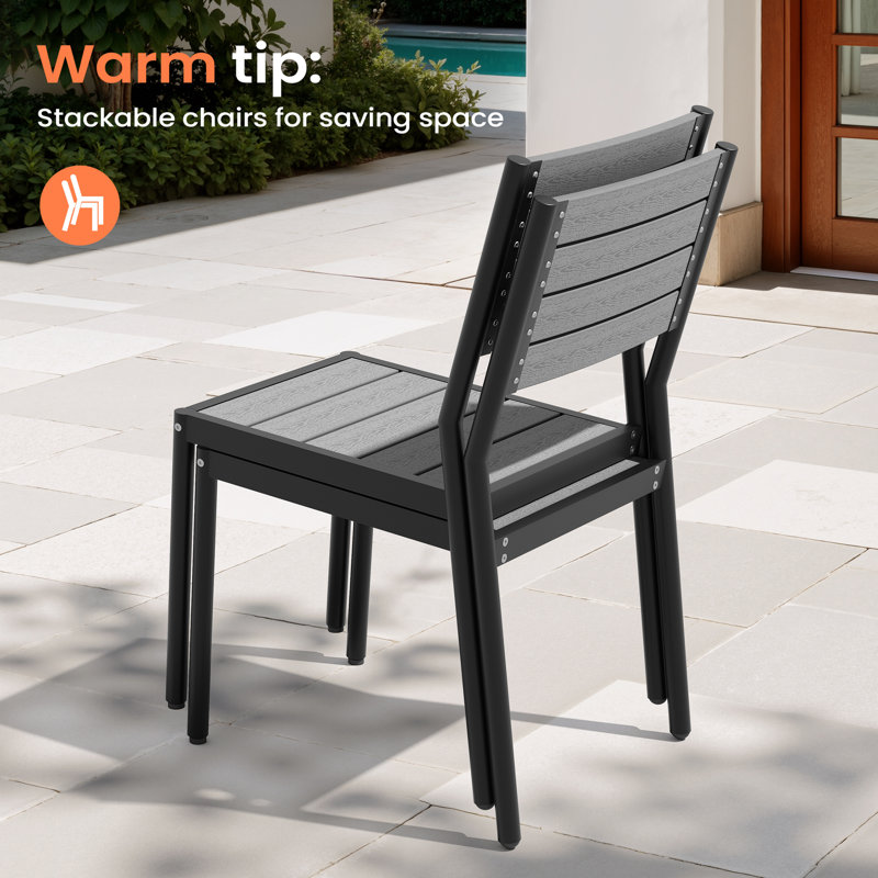 Deen Auminum Stackable Outdoor Dining Chair, Dark Grey, 2