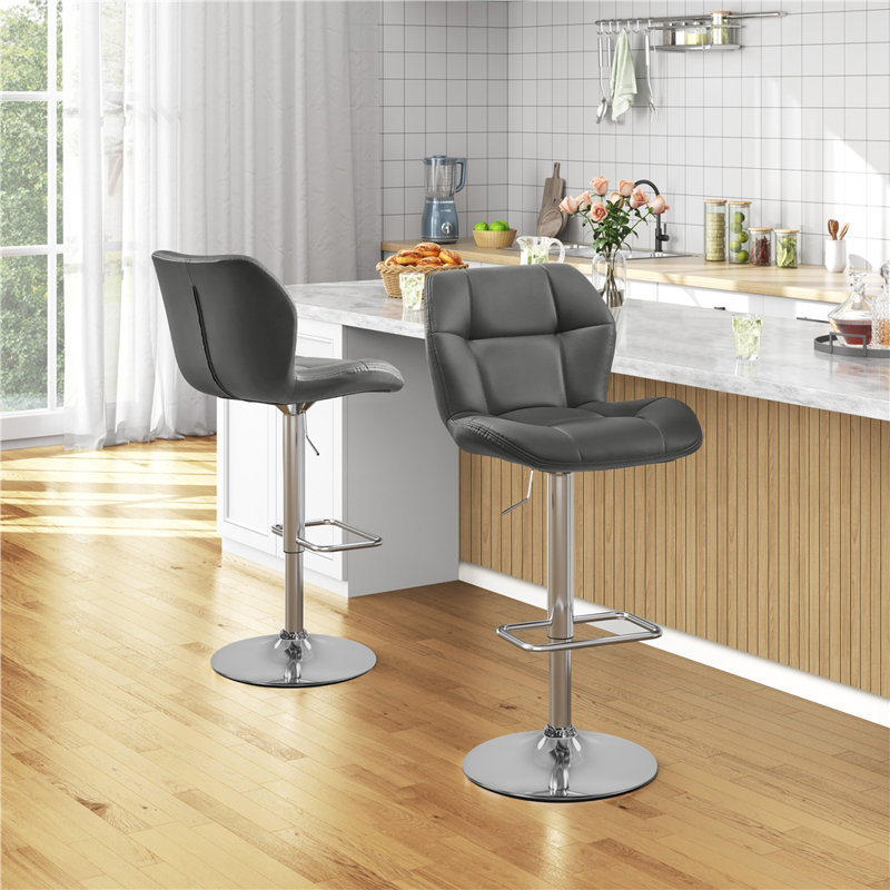 Swivel Upholstered Adjustable Height Counter Stool with Metal Frame, Grey