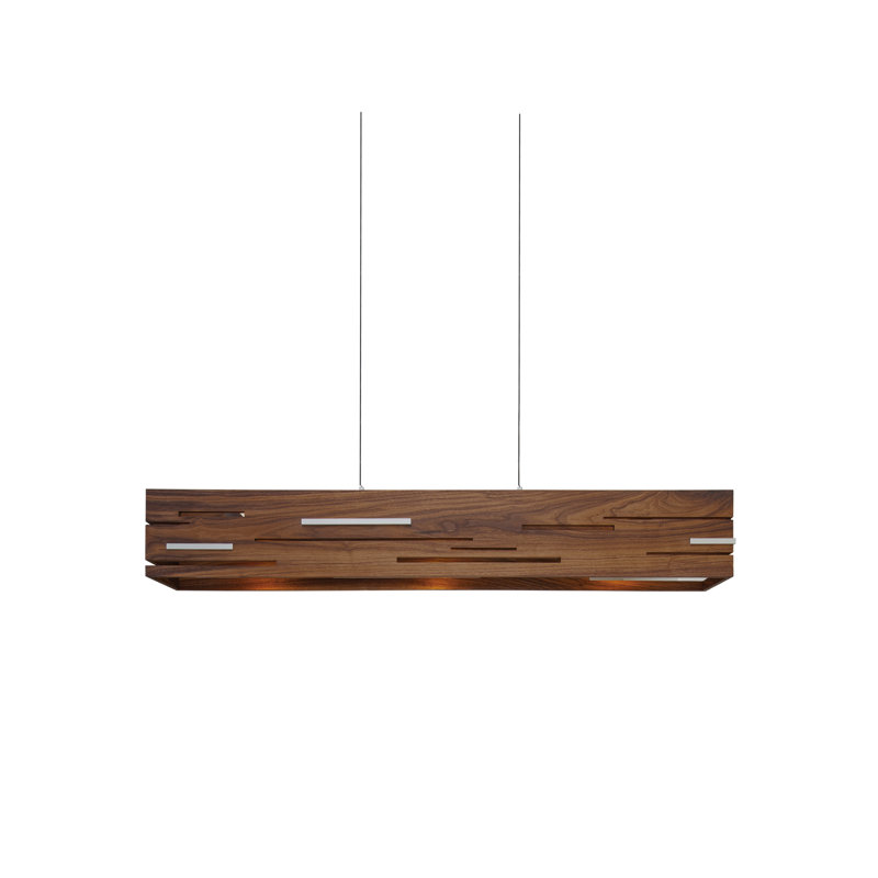 Aeris Linear LED Pendant - 3500K, Brushed Aluminum, Oiled Walnut, 8" H x 54" W x 6" D