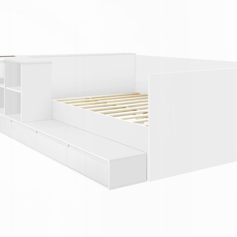 Lit plateforme en bois avec coiffeuse, Blanc
