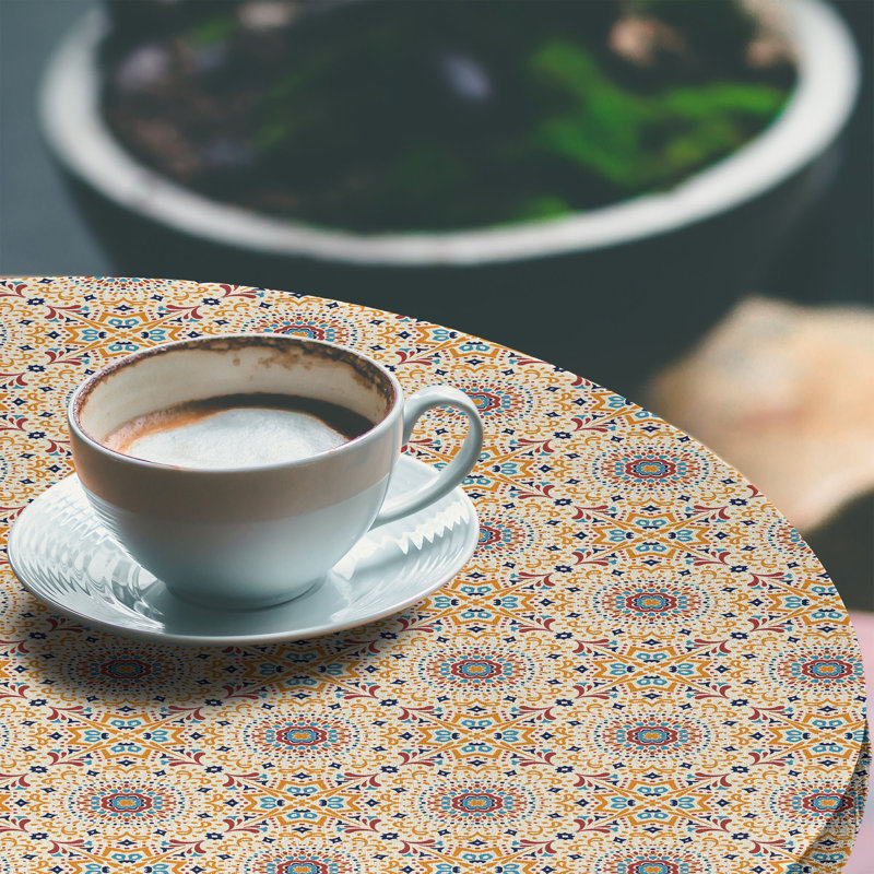East Urban Home Boho Fitted Round Tablecloth Dark Yellow Multicolor 120009, 67.72'' Round