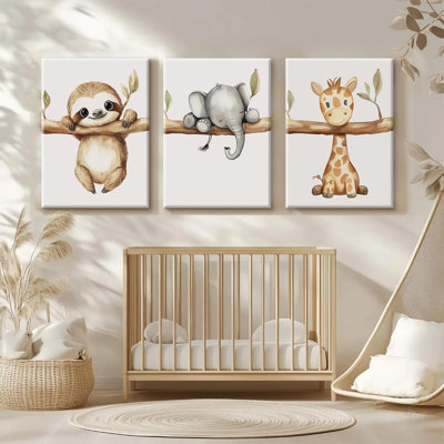 Reproduction d'art de chambre d'enfant de chambre de bébé, chambre de bébé, safari de jungle, reproduction murale sur toile, affiche animalière de la jungle, impression d'éléphants de la jungle, toile pour enfant