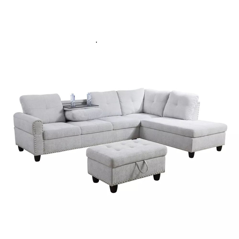 Sciortino Upholstered Sectional, Right Hand Facing, Light Gray Fabric