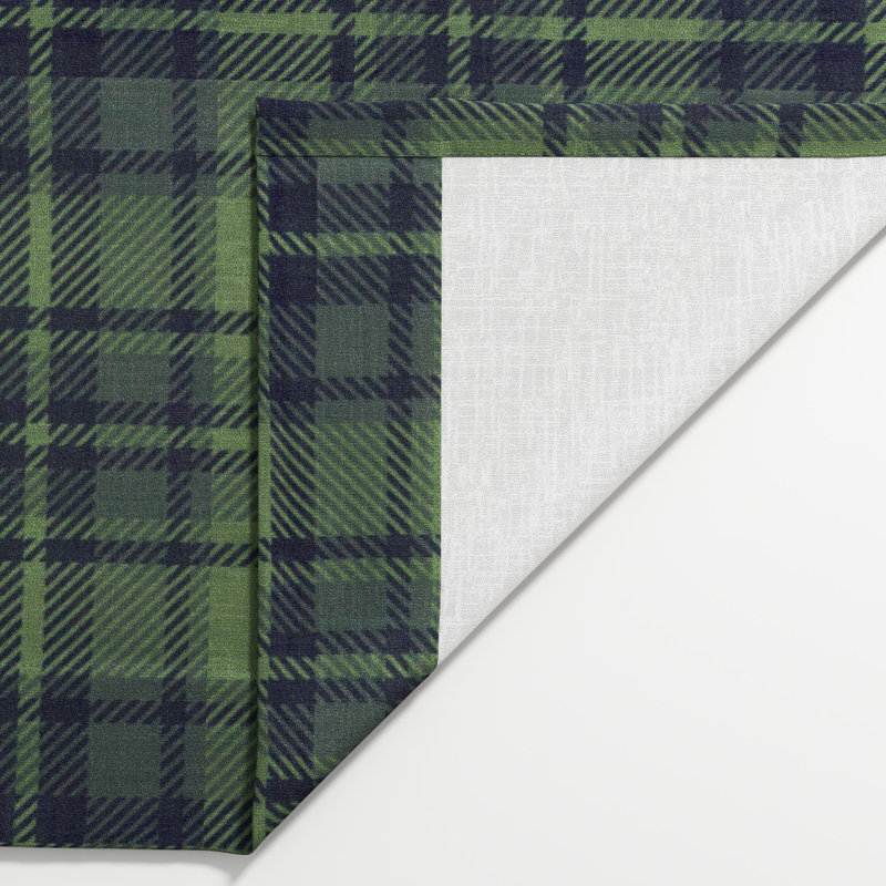 TWOPAGES Unlined Plaid Curtain Gingham Faux Linen Pinch Pleat Curtain, Evergreen, 40" W x 84" L