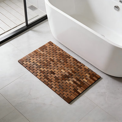 Solid Teak Wood Foldable Shower Mat - Non-slip & Quick Drying Anti-skid Bath Mat