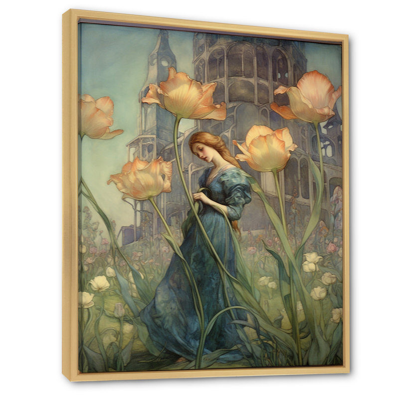 «Wandering in Yellow Tulip Dreams» - Impression, Cadre flottant naturel, H 44 po x l 34 po x P 1,5 po