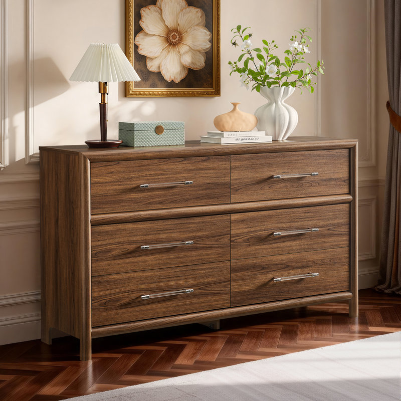 55"W Modern 6-Drawer Dresser, Brown