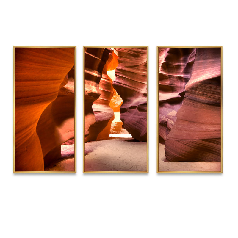 Bright Antelope Canyon - Photographie de cadre flottant 3 pièces, H 20 po x l 36 po x P 1 po, Cadre doré