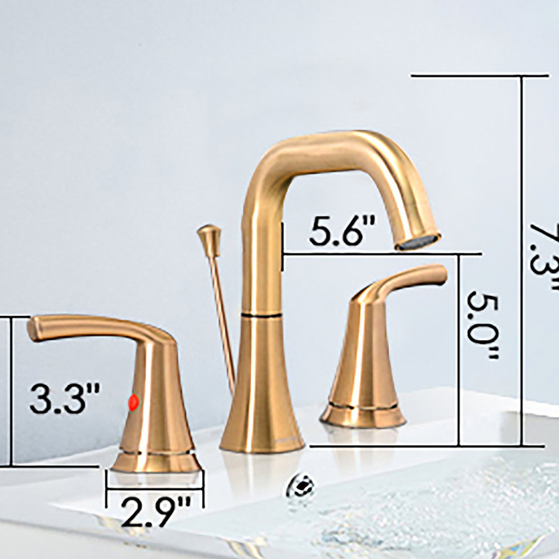 Robinet pour salle de bain à 3 poignées - 2 poignées - or brossé avec fonction énergétique - poignée 3 trous - longue durée de vie