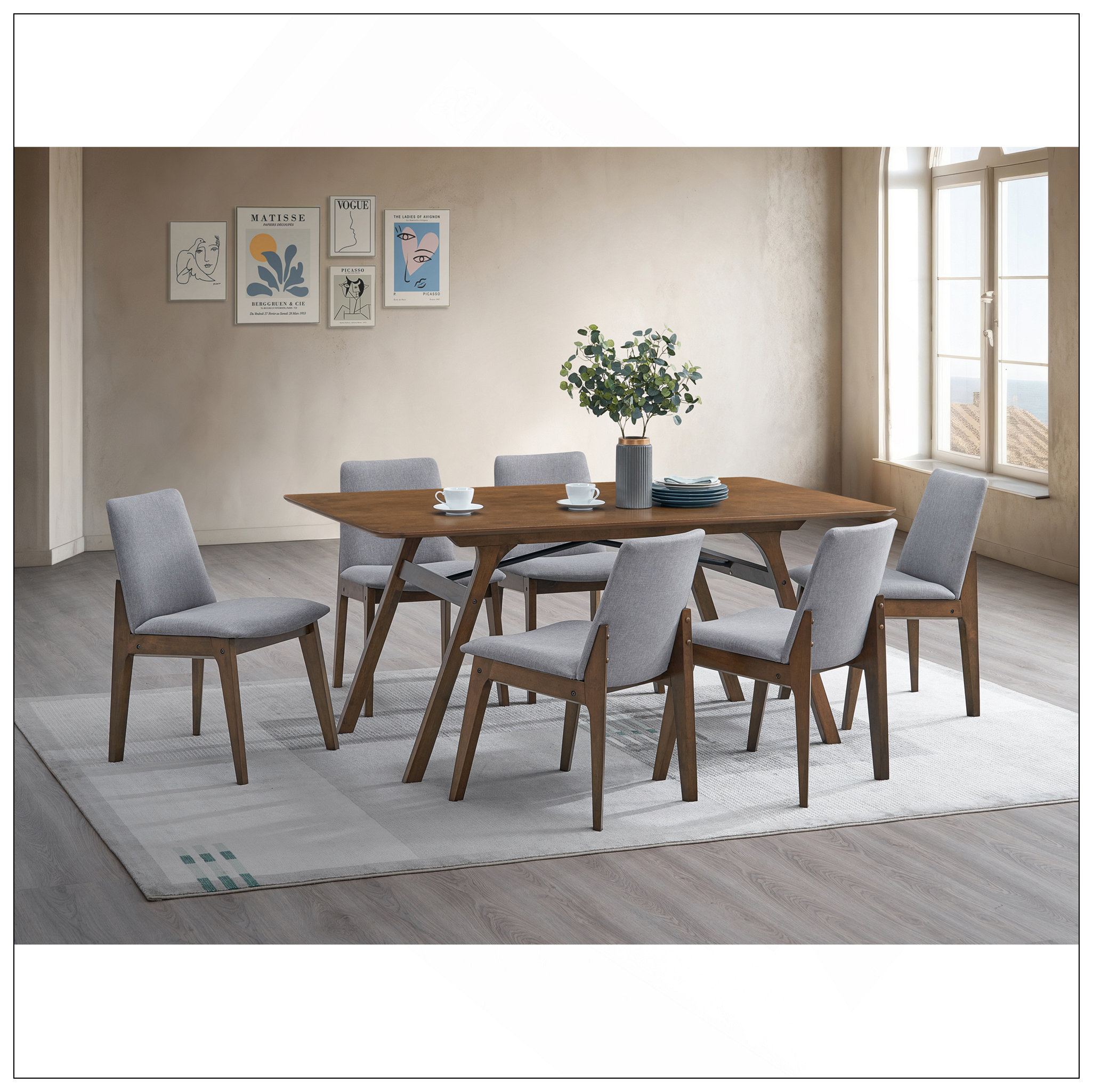 Latitude Run® Walnut & Light Gray Finish 7Pcs Dining Room Set | Wayfair