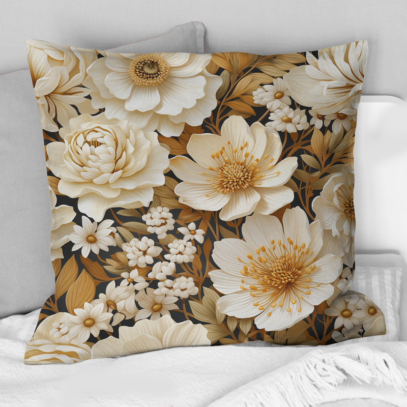 Coussin Beige Boho Chic Poppy Blooms III, H 16 po x l 16 po