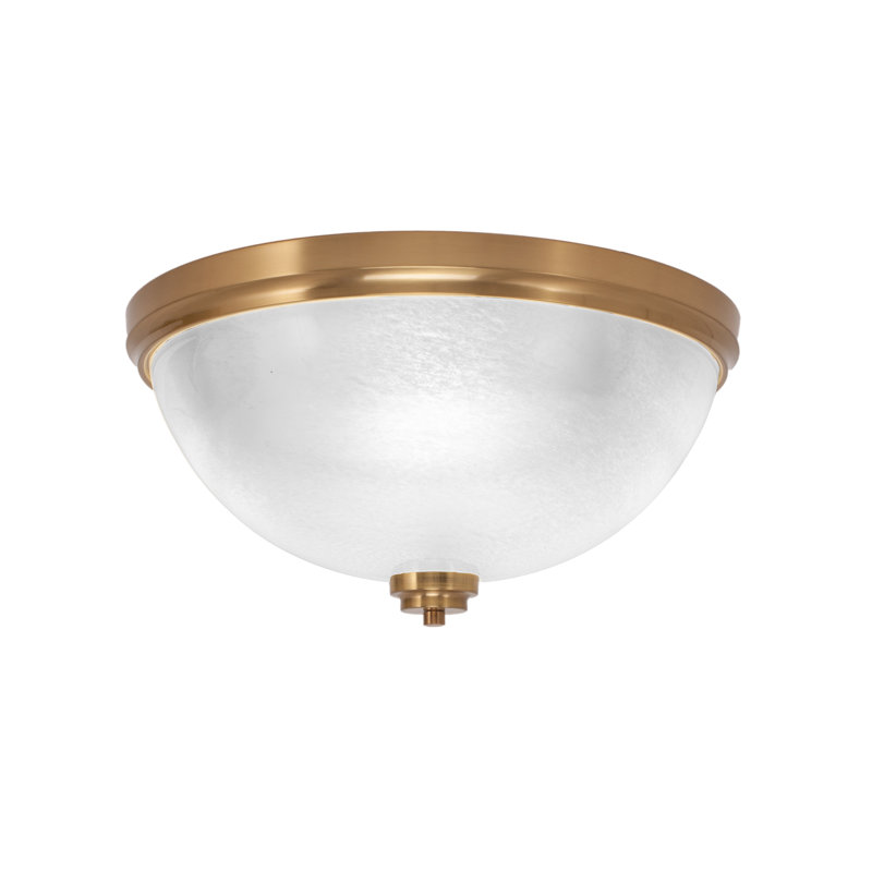 Plafonnier encastré, ampoules, illustré avec verre de marbre blanc, Laiton New Age, H 8,75 po x l 8,75 po x P 18 po