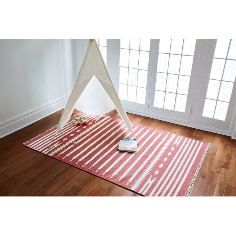 Thompson Wool Geometric Area Rug in Red, Rectangle 5' x 7'6"