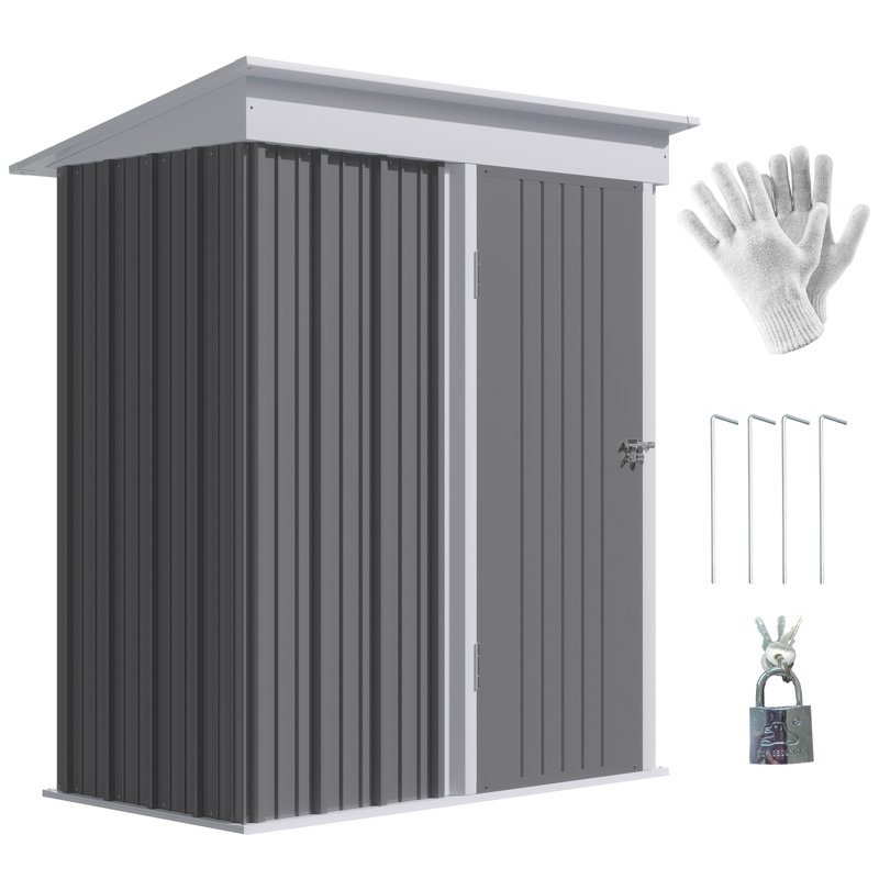 Bindiya 5 ft. W x 3 ft. D Galvanised Steel Pent Garden Shed, Grey