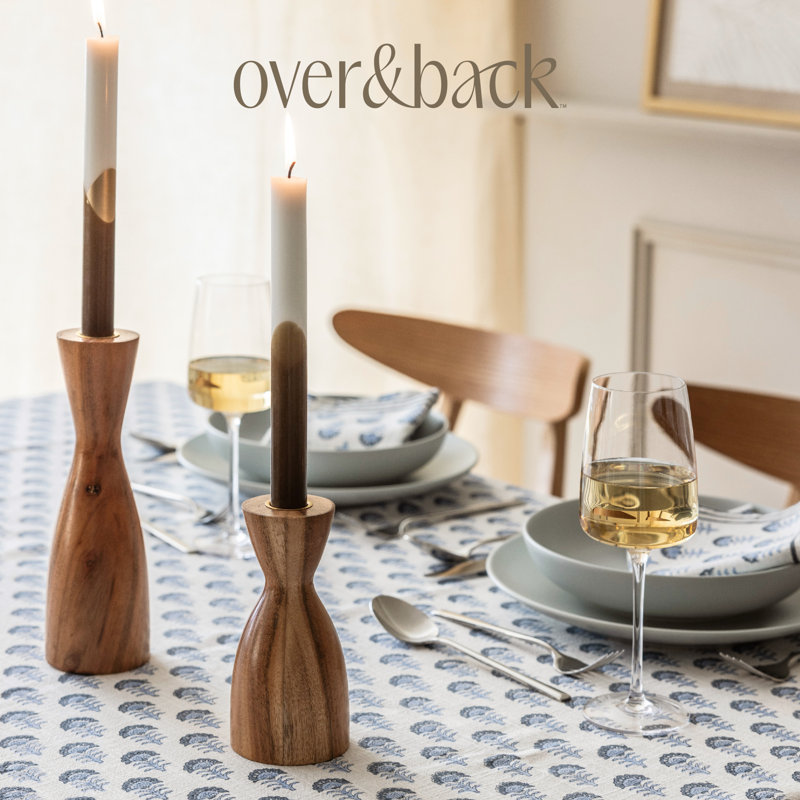 Traditional Acacia Wood Tall Tabletop Candlestick Holders