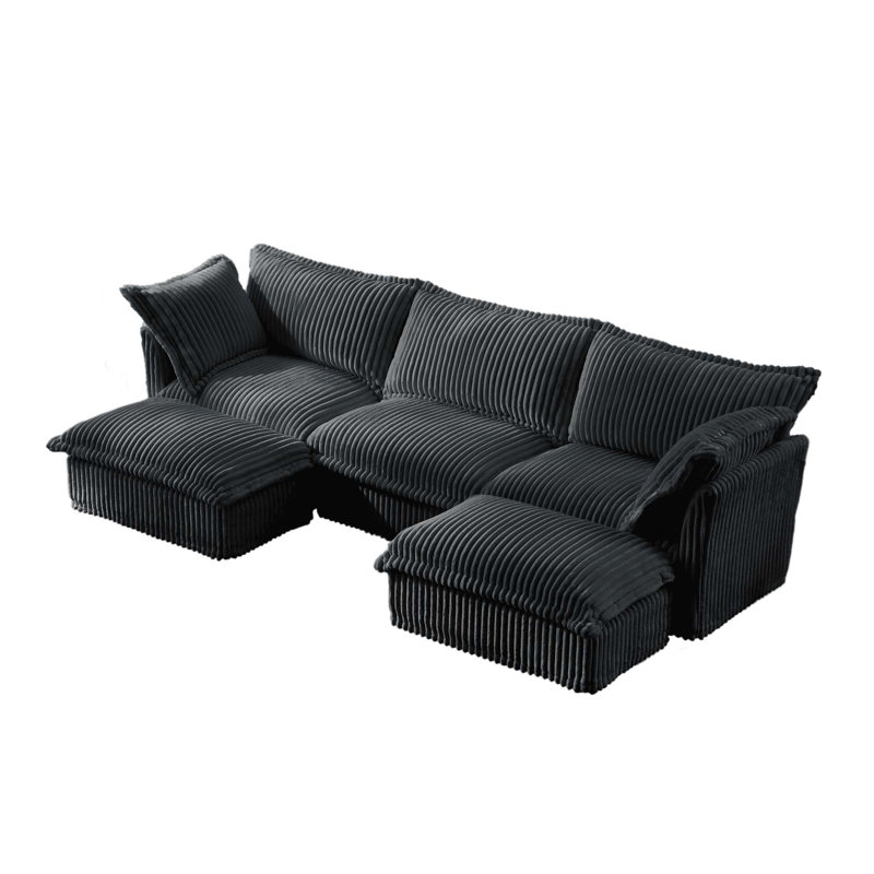 Evelyn U-Shaped Sectional Sofa with 2 Ottomans, 34.6" H x 120" W x 55" D,, Gray Corduroy