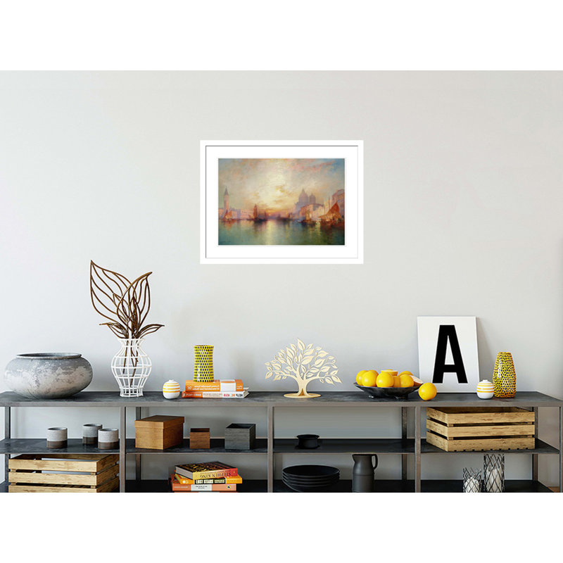 Venice: Grand Canal at Sunset by Thomas Moran - Framed Giclee Print, 22.28" H x 29.5" W