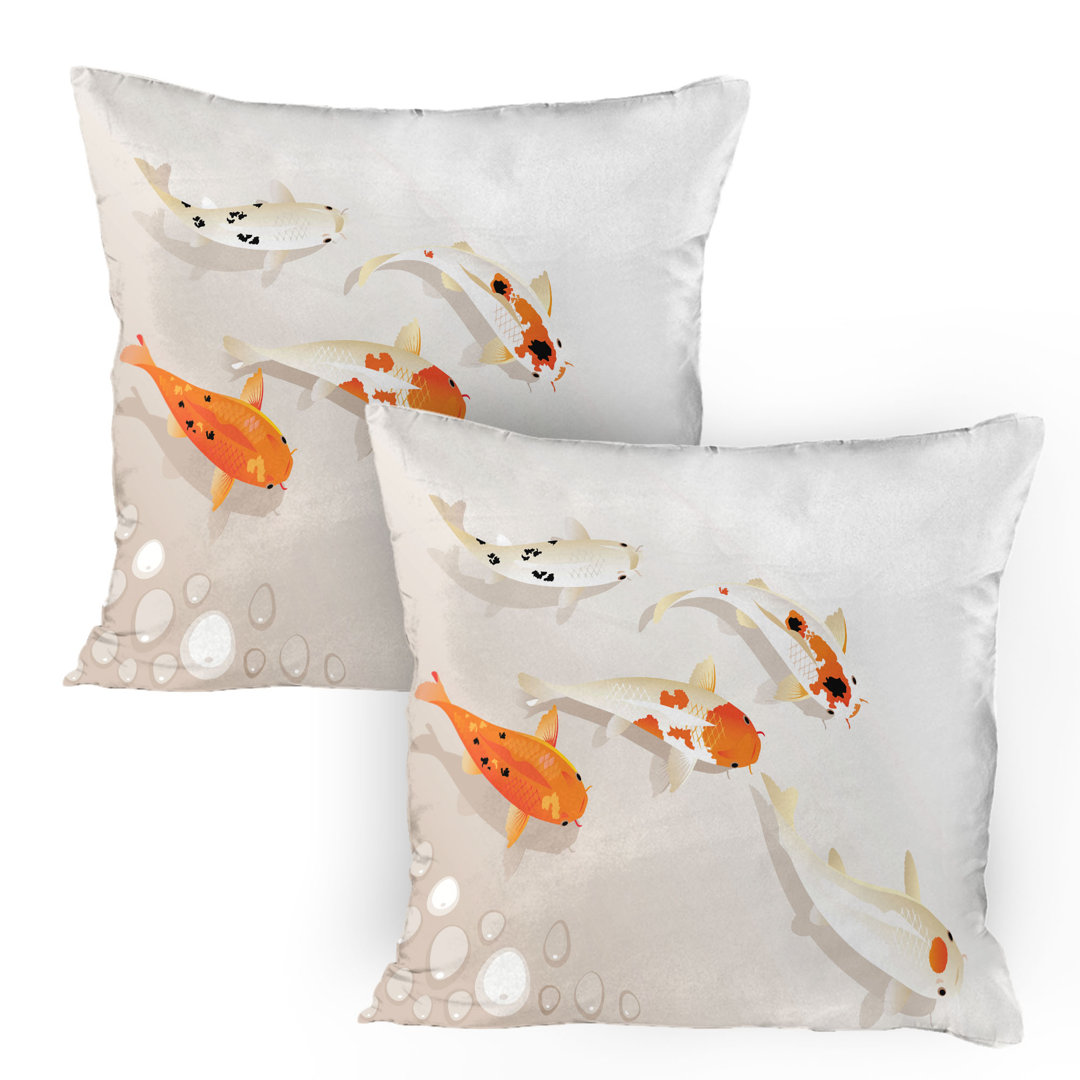 Kissenbezug Packung mit 2, Traditionelle Spotted Koi Fische, Orange Beige