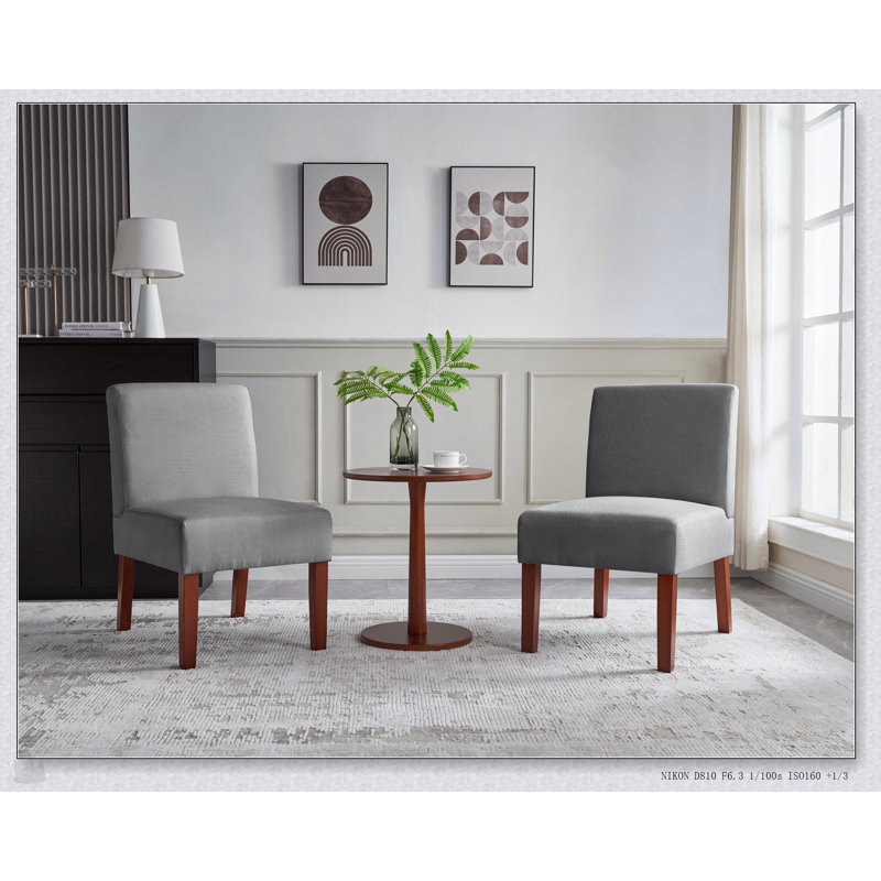 Ensemble de 2 chaises d'appoint élégantes en tissu avec table ronde en bois, confortables et polyvalentes pour un décor moderne