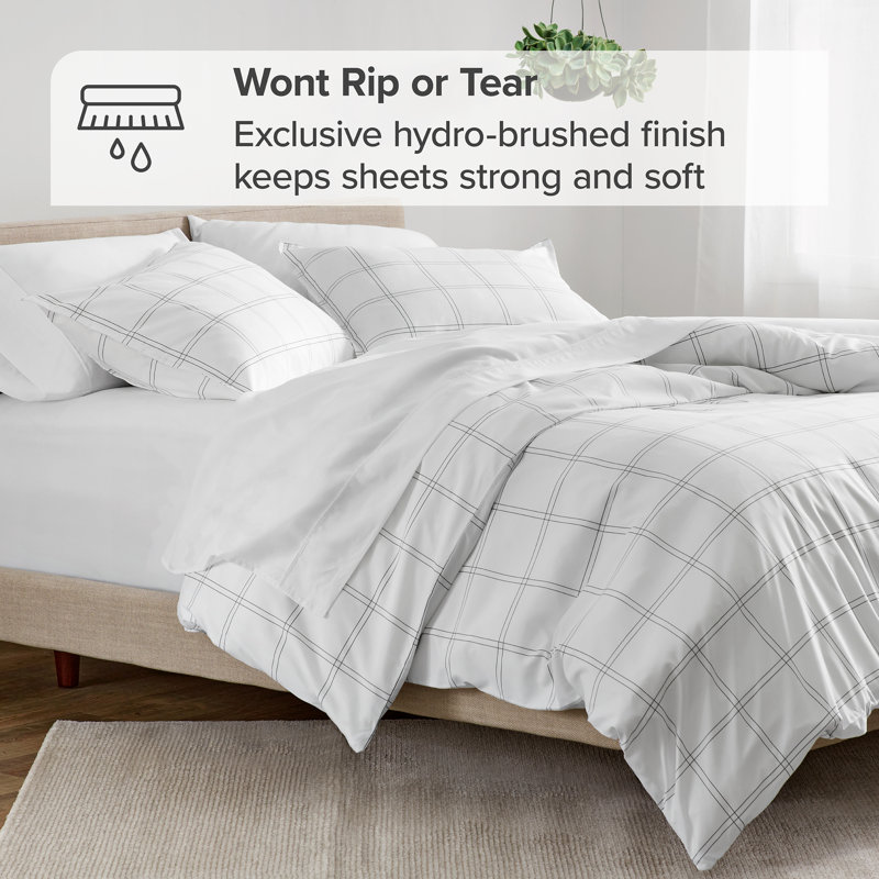 Twin/Twin XL Modern Plaid White/Grey Microfiber Duvet Set