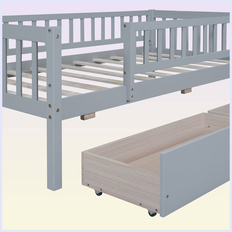 Iesa Solid Wood Daybed, Twin, Gray, Drawer Included