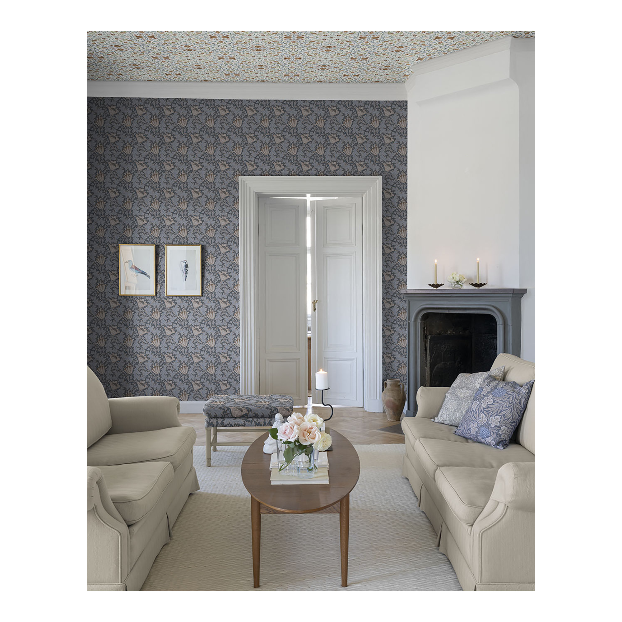 Anemone Floral Wallpaper, Dark Blue