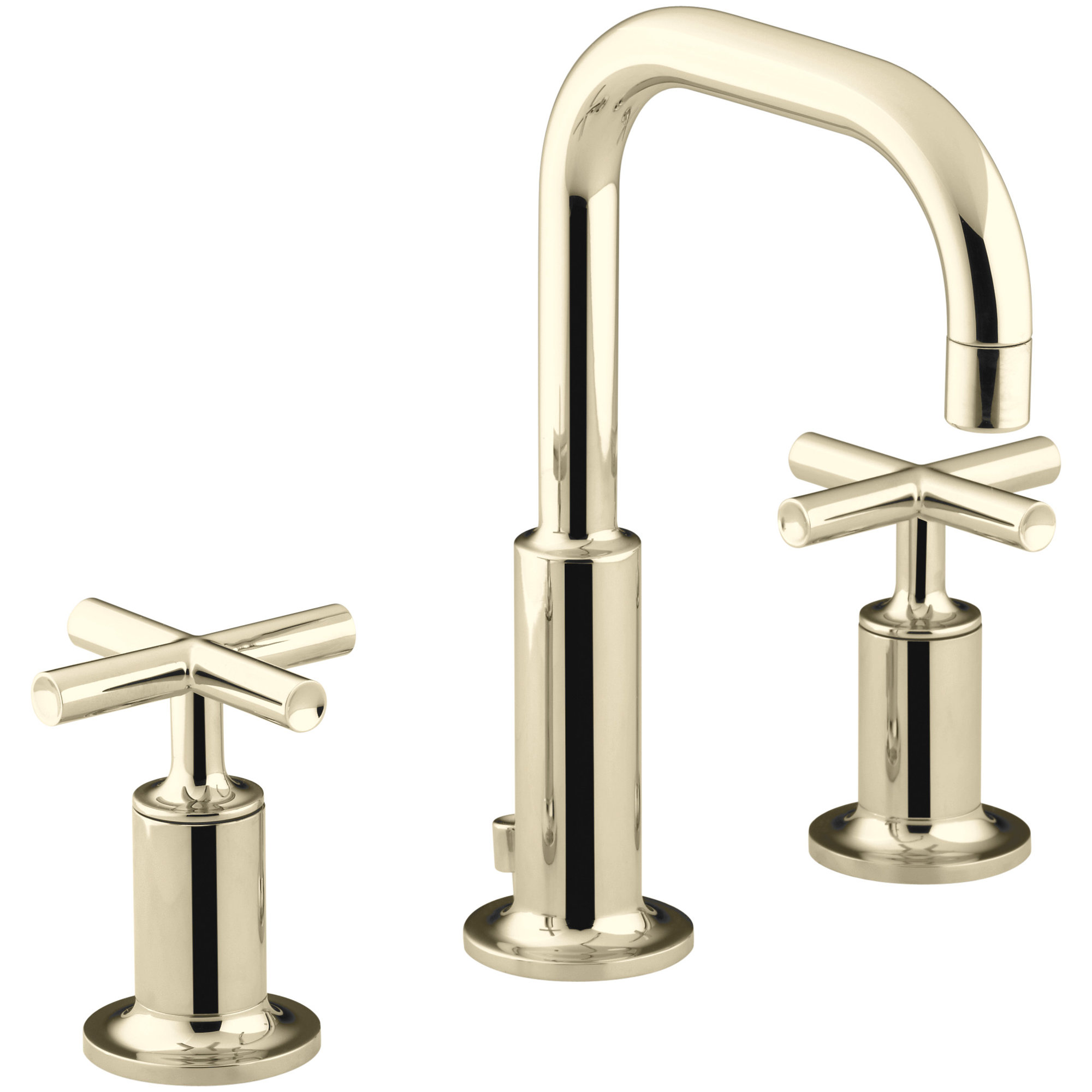 Kohler Purist Widespread Bathroom Faucet with Pop-Up Drain Assembly, 3-Hole High Arc Cross Handle Bathroom Sink Faucet, 1.2 gpm