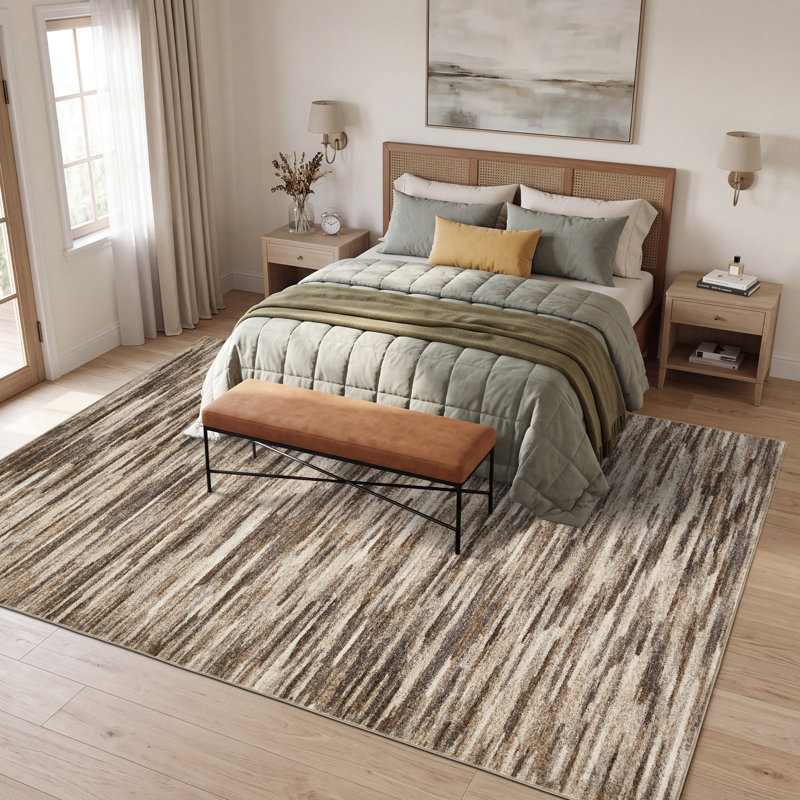 Tapis moderne lavable à la machine avec tapis antidérapant TPR, Brun clair, 5 x 7 pi
