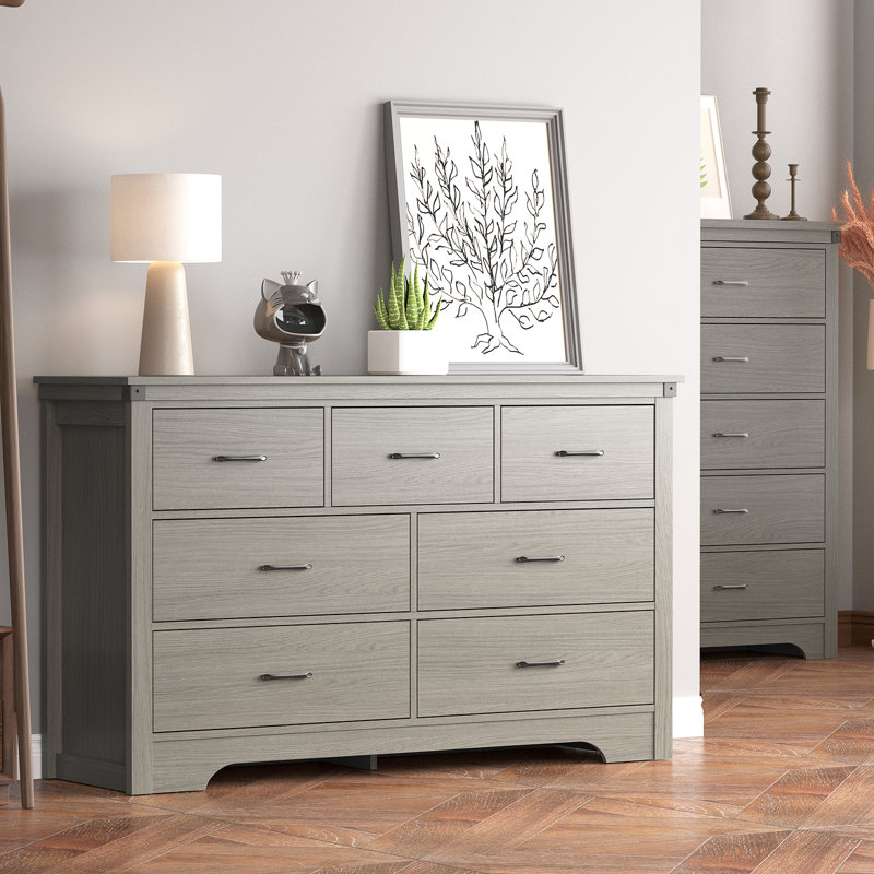 Commode 7 tiroirs 51 po, commode 7 tiroirs, rangement pour commodes de chambre à coucher, salon, Gris