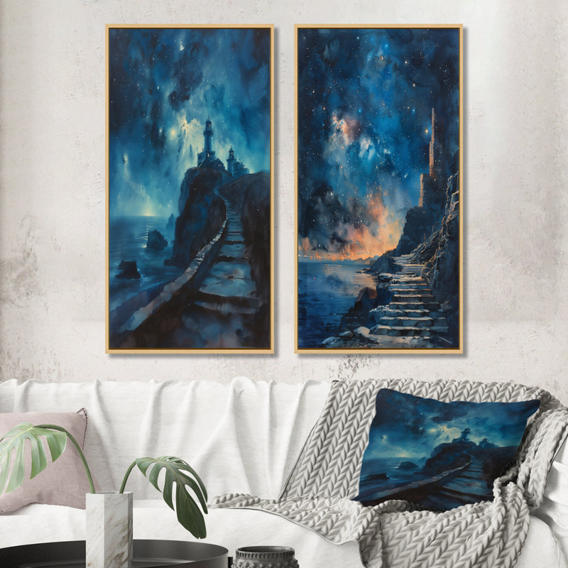«Galactic Glimpse», ensemble de 2 pièces d'art mural, H 28 po x l 24 po, Cadre flottant en érable