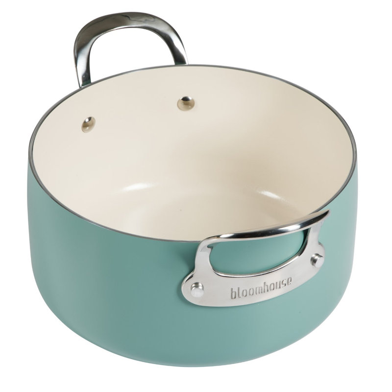 Ensemble de 6 bols néerlandais en aluminium antiadhésif 6 pintes, Turquoise / blanc / aluminium