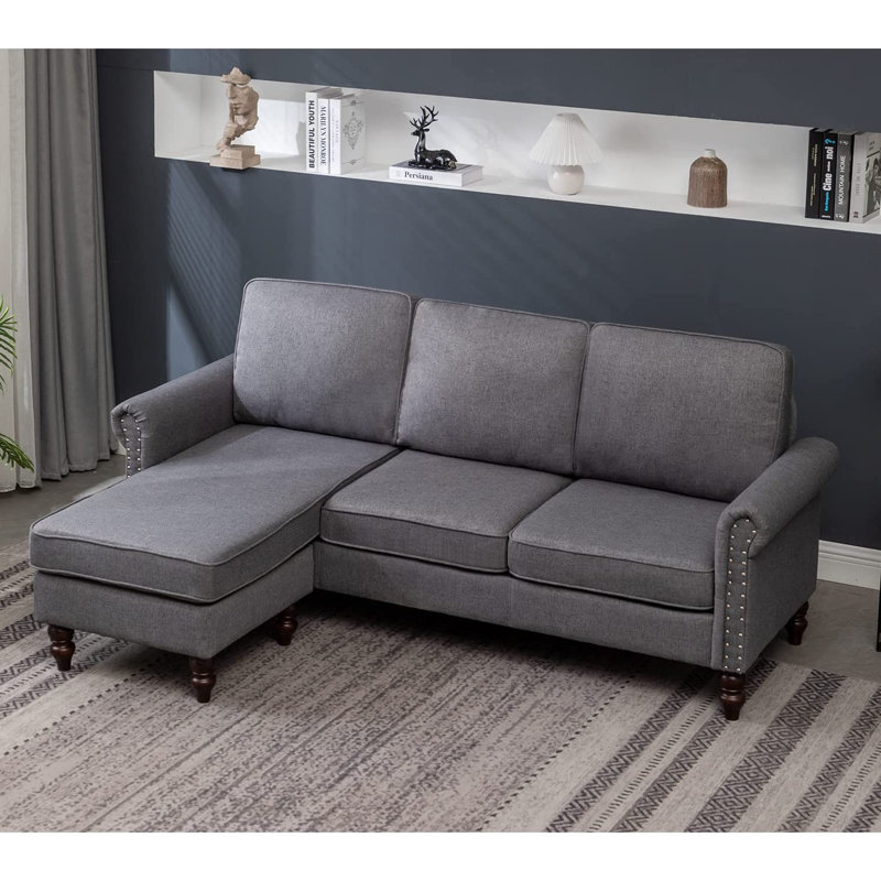 Canapé et méridienne réversible en coton avec repose-pieds de 78 po de largeur Charlton Home®, Coton gris