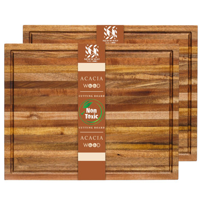 Très grande planche à servir et à découper en bois d'acacia de New M Way Premium - plateau de grain 18 x 14 pouces avec rainure profonde - planche de préparation légère de 3,3 lb (0,55 po d'épaisseur) (ensemble de 2)