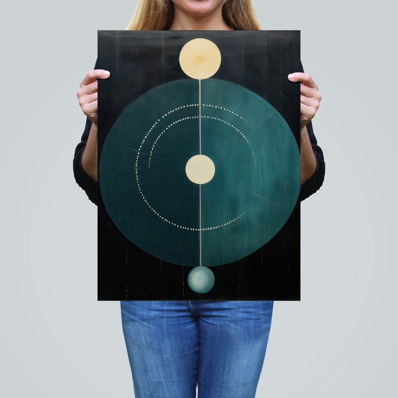 Wall Art Print Abstract Teal Stone Circles Oil Painting Blue on Minimalist Geometric Poster