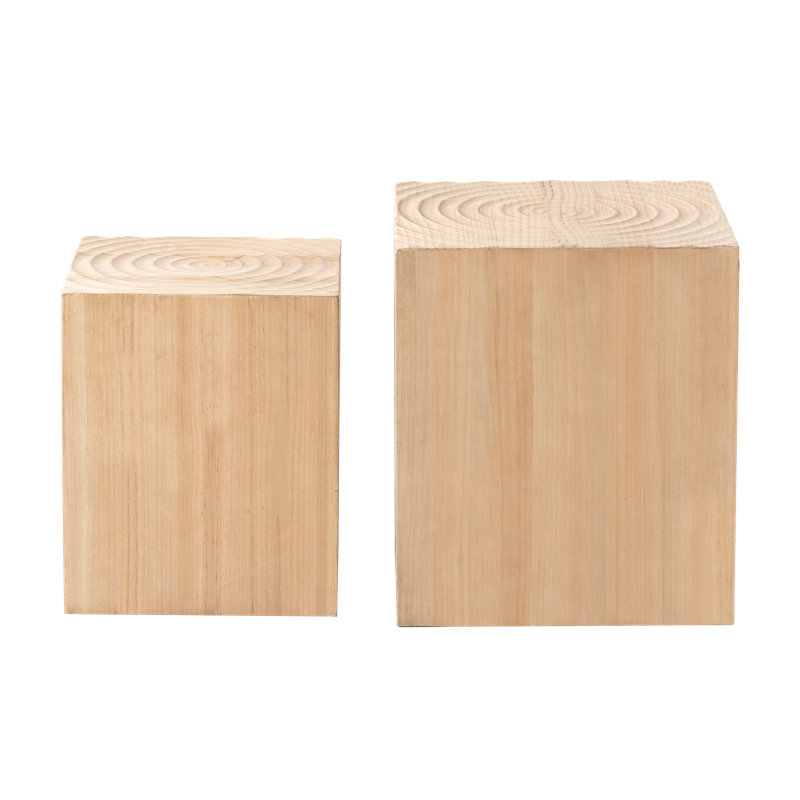 Bahiyyah 2 Piece Tree Stump End Table Multiple Styling Layout with Wood Tree Ring Pattern Set