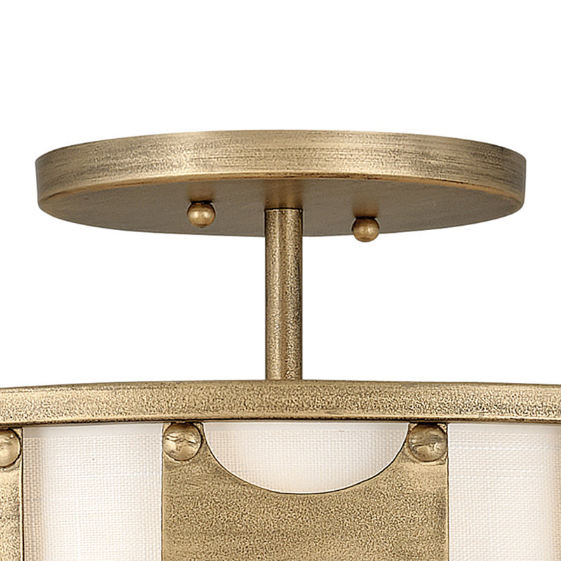 Burnished Gold Drum Pendant with Off-White Textured Shade