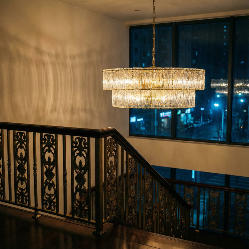 5/8 Light Gold 2-tiered Glass Adjustable Chandelier, 13.25" H x 31.62" W x 31.62" D, 8 Lights