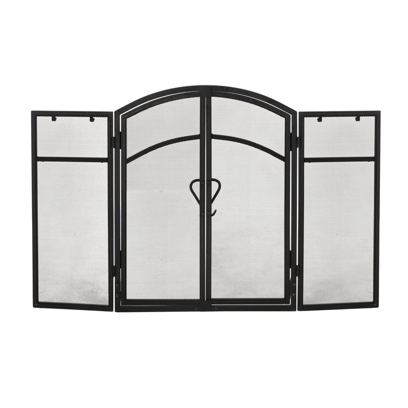 Pare-étincelles en fer avec deux portes et outils, noir mat, l 50,5 po x H 32 po 5,5 po inclus 50,5 po 32 po 5,5 po
