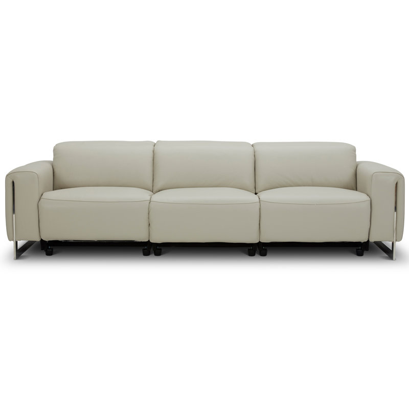 Canapé inclinable électrique moderne en cuir fleur moderne, design modulaire., 40.5" H x 111.75" W x 43" D, Fumée