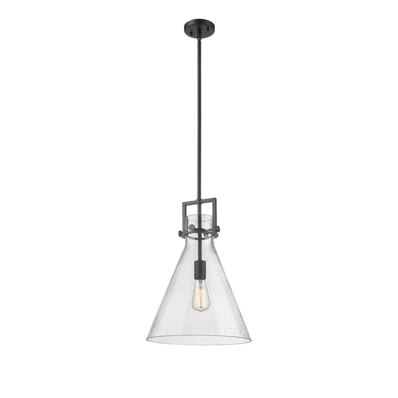 Luminaire suspendu avec tige 30 po Coterie, H 19,13 po x l 14 po x P 14 po, Bullé, Noir mat